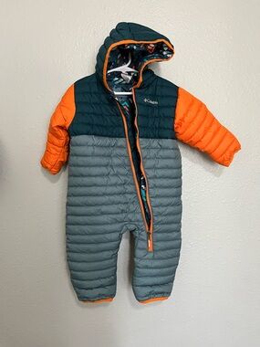 Reversible Columbia Teal, Gray & Orange Toddler Puffer Bunting